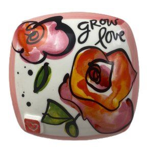 Vintage Colorful Grow Love Ceramic Art Wall Hanging Artist Signed Kathy Davis 4”